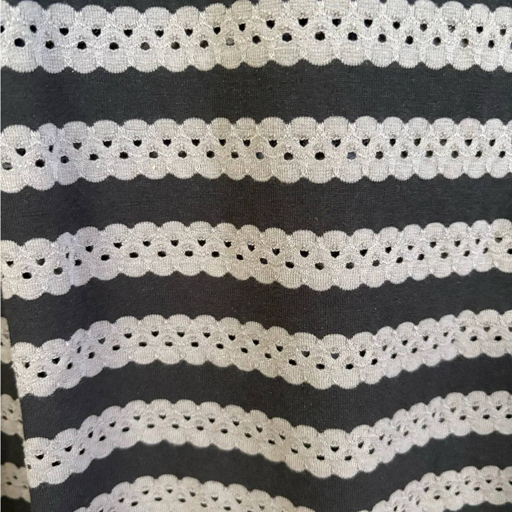 Anne Klein Black & Gray Perforated Striped Long Sleeve Top - Picture 3 of 8